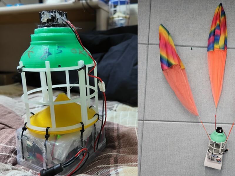 A 360-degree speaker parachuted from a smart balloon and starts playing audio messages from the moment it touches down, and plays continuously for five days.